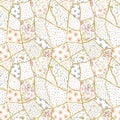 Beautiful seamless patchwork floral pattern with watercolor hand drawn flowers. Stock illustration.