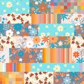 Beautiful seamless patchwork pattern with butterflies, flowers, striped and checkered ornaments. Quilt design