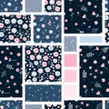 Beautiful seamless patchwork pattern with floral ornaments. Cute vector design Royalty Free Stock Photo