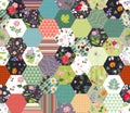 Beautiful seamless patchwork pattern from patches with floral and geometric ornaments. Quilting design