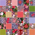 Beautiful seamless patchwork pattern with rose and lily flowers. Colorful quilting design from stitched squares