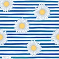 Beautiful seamless pattern with blue watercolor stripes. hand painted brush strokes, striped background. Vector illustration. Royalty Free Stock Photo
