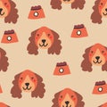 Beautiful seamless pattern with cartoon cute dogs. Breed - cocker spaniel. Good for wallpaper, pattern fills, greeting