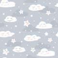 Beautiful seamless pattern with cloud and stars. Graphic design for your creativity. Royalty Free Stock Photo