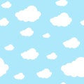 Beautiful seamless pattern clouds continuous on light blue background. Repeatable graphic printed design for any product.