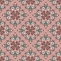 Beautiful seamless pattern of curly decorative elements in white, green and brown Royalty Free Stock Photo