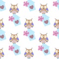 Beautiful seamless pattern with cute owls and birdhouse