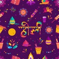 Beautiful seamless pattern design for festival of colors and love Happy Holi with creative colorful hindi text.Translation in Royalty Free Stock Photo