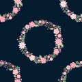 Beautiful seamless pattern with floral wreaths from pink flowers