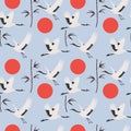 beautiful seamless pattern with flying crane birds Royalty Free Stock Photo