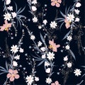 Beautiful seamless pattern of garden many kind of botanical plants,flowers,orchid ,floral design for fashion,fabric,wallpaper,web