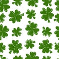 Beautiful seamless pattern with green shamrock clover isolated on white background. Hand drawn vector illustration Royalty Free Stock Photo