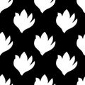 Beautiful seamless pattern with hand drawn decorative crocus flowers. Black and white flowers of same sizes on black background. V