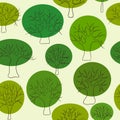 Beautiful seamless pattern of hand drawn doodle green trees, circle foliage. design background greeting cards and invitation to th Royalty Free Stock Photo