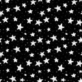 Beautiful seamless pattern hand drawn doodle stars black and white isolated on background. night sky