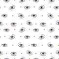 Beautiful seamless pattern with watercolor eyes. Stock illustration.