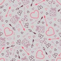 Beautiful seamless pattern with hearts, arrows for lovers