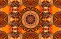 Beautiful seamless pattern on hot tones with flower mandala and cute ornament.