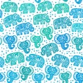 Beautiful seamless pattern Indian Elephant with polka dot ornaments. Hand drawn ethnic tribal decorated Elephant. Turquoise green Royalty Free Stock Photo