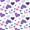 A beautiful seamless pattern made from hand painted watercolor hearts. Royalty Free Stock Photo