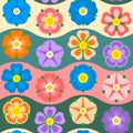 Beautiful seamless pattern with multicoloured flowers on background of wavy lines. Vector image Royalty Free Stock Photo