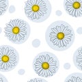 Beautiful seamless pattern with outline daisy flowers and dots, polka. for greeting cards and invitations of the wedding, birthday