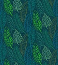 Beautiful seamless pattern with ropical jungle palm leaves.