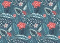 Beautiful seamless pattern with ropical jungle palm leaves and flowers.