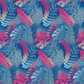 Beautiful seamless pattern with ropical jungle palm leaves.