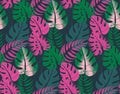 Beautiful seamless pattern with ropical jungle palm leaves.