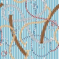 Beautiful Seamless pattern silver chain ,belt, and summer ropes on summer stripe in vector Trendy and unique