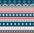 Beautiful seamless pattern with stripes and snowflake. Winter background for Christmas or New Year design. Nordic