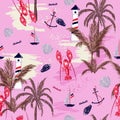 Beautiful Seamless pattern summer tropical island