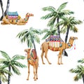 Watercolor camel and palm pattern