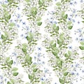 Beautiful Seamless pattern with watercolor forget-me-not and snowberry.