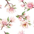 Watercolor magnolia floral pattern