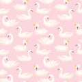 Beautiful Seamless Pattern with white Swans in crowns, use for Baby Background, Textile Prints, Covers, Wallpaper