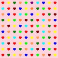 Beautiful seamless romantic pattern with bright colorful hearts on a pink background