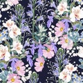 Beautiful seamless spring pattern with wild flowers. Vintage background. Royalty Free Stock Photo