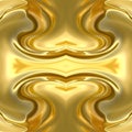 Beautiful seamless symmetrical gold abstraction with spilled liquid gold. Yellow background of liquid gold