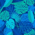 Beautiful seamless tropical jungle floral pattern background with different palm leaves Royalty Free Stock Photo