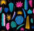 Beautiful seamless tropical jungle floral pattern background with different palm leaves Royalty Free Stock Photo