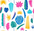 Beautiful seamless tropical jungle floral pattern background with different palm leaves Royalty Free Stock Photo