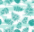 Beautiful seamless tropical jungle floral pattern background with palm leaves. Royalty Free Stock Photo