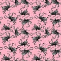Beautiful seamless underwater pattern with watercolor octopus.