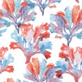 Beautiful seamless underwater pattern with watercolor sea life coral shell and starfish. Stock illustration. Royalty Free Stock Photo