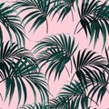 Beautiful seamless vector floral summer pattern background with tropical palm leaves. Royalty Free Stock Photo
