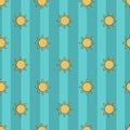 Beautiful seamless vector pattern of sun on a striped blue background.