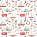 Watercolor marine vector pattern