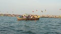 Beautiful sean in river with boat and many person